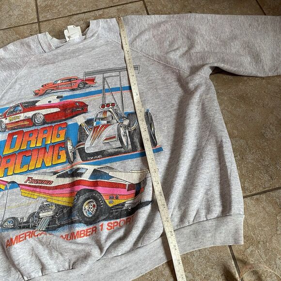Vintage 90s Drag Racing Gray Crewneck Sweatshirt XXL Funny Car Distressed Baggy - Picture 9 of 9
